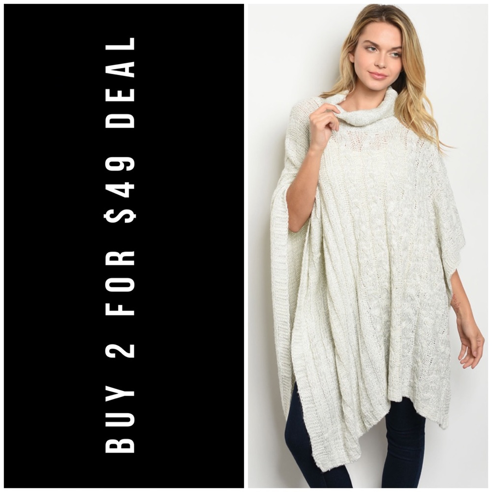 SPECKLED IVORY CABLE KNIT COWL PONCHO